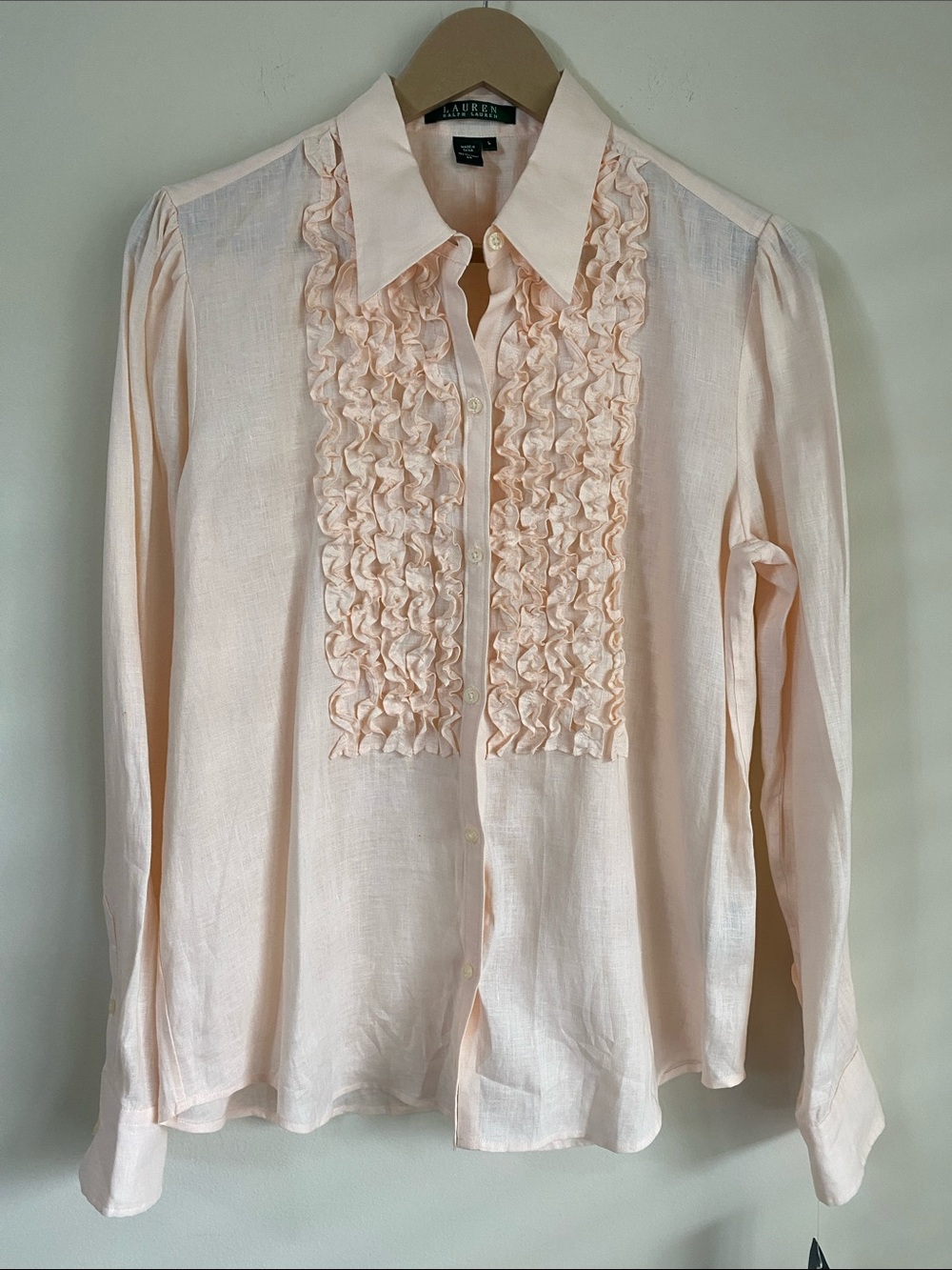 Lauren Ralph Lauren Light Pink Ruffle-Front Button Down Blouse